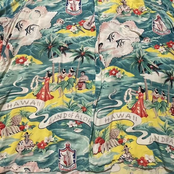VTG Hale Hawaii Shirt Mens Green Yellow Medium Land Of Aloha Hawaiian Hula 1950s - Picture 3 of 10